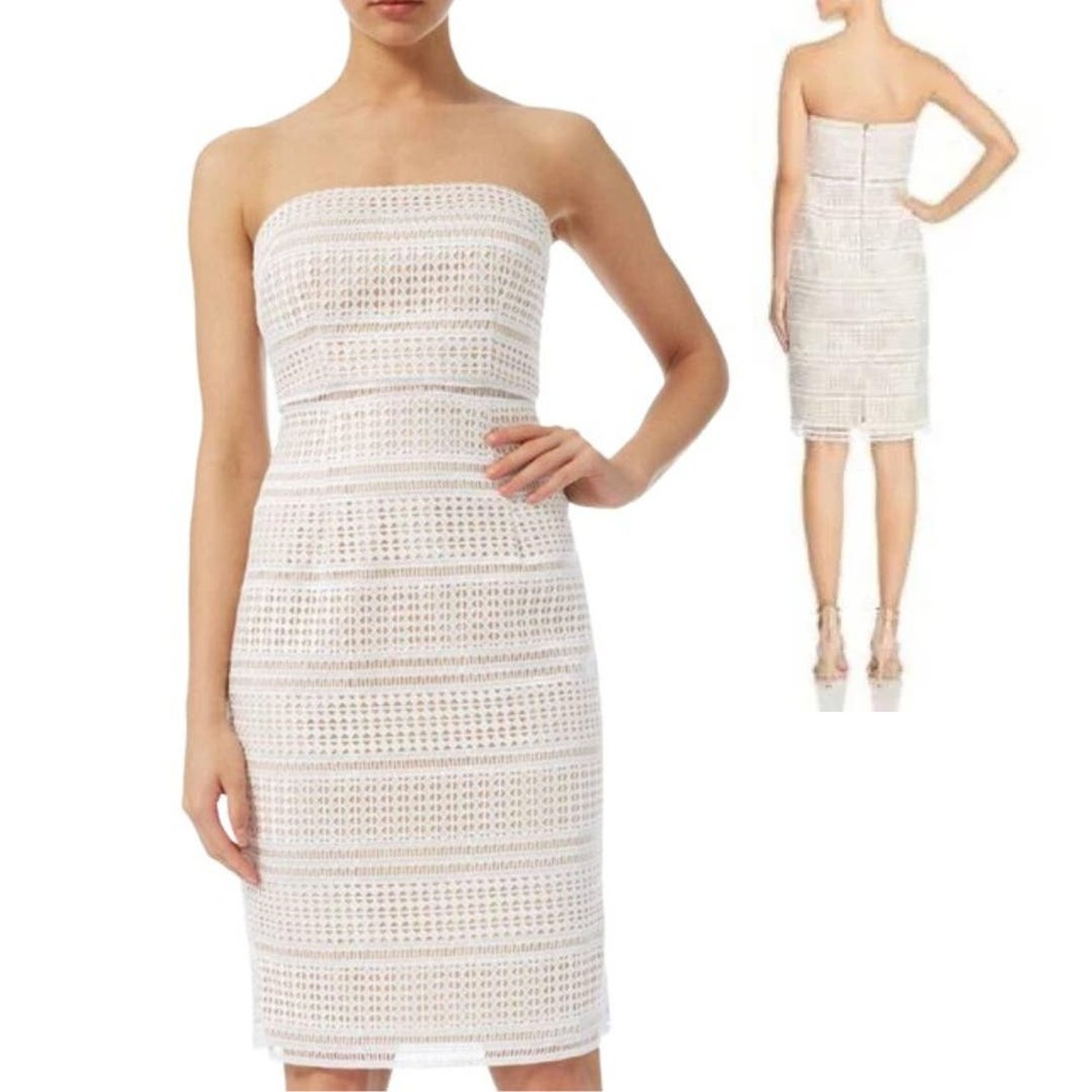 Adrianna Papell Womens Eyelet Lace Cocktail Strapless Dress White Size 10 NWT